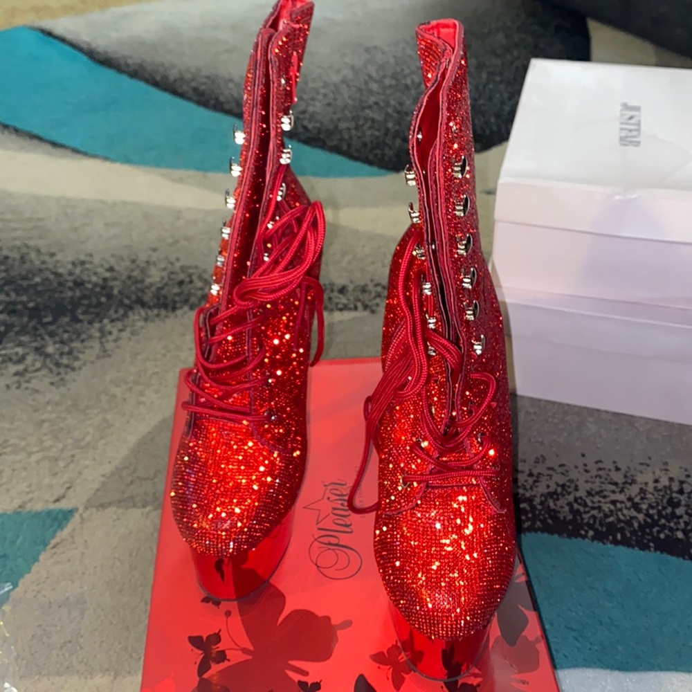NBW. Pleaser. Red jeweled boots. Size 9.
